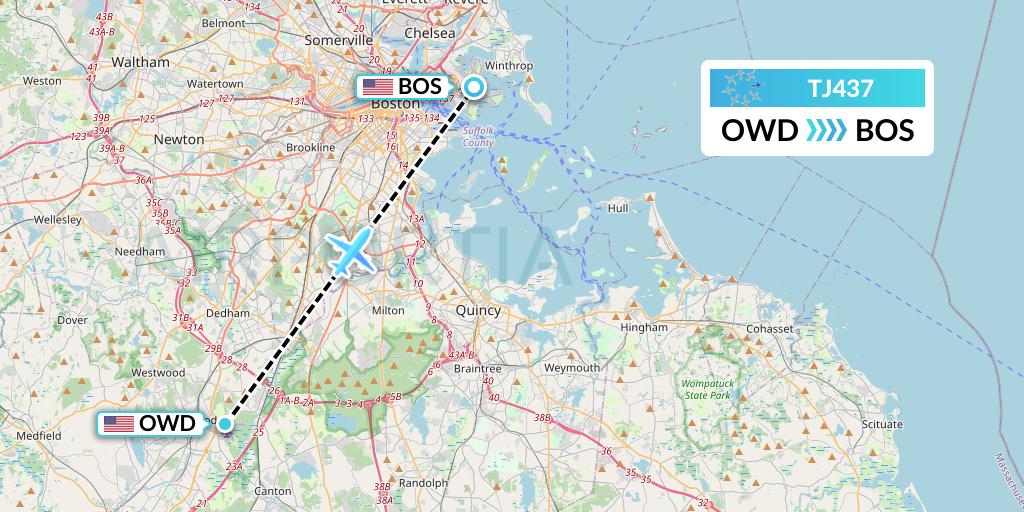 TJ437 Tradewind Aviation Flight Map: Norwood to Boston