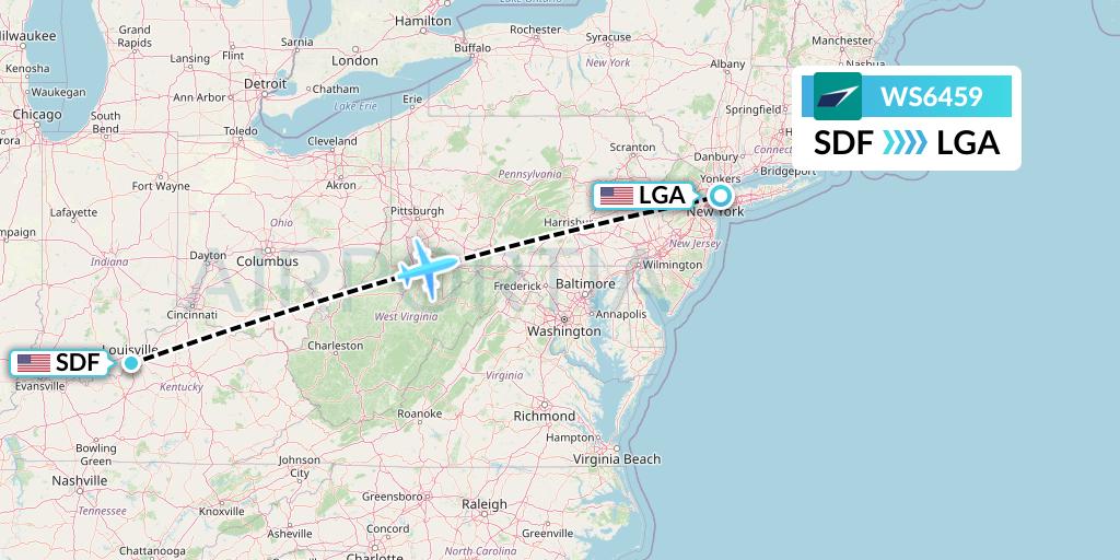 WS6459 WestJet Flight Map: Louisville to New York
