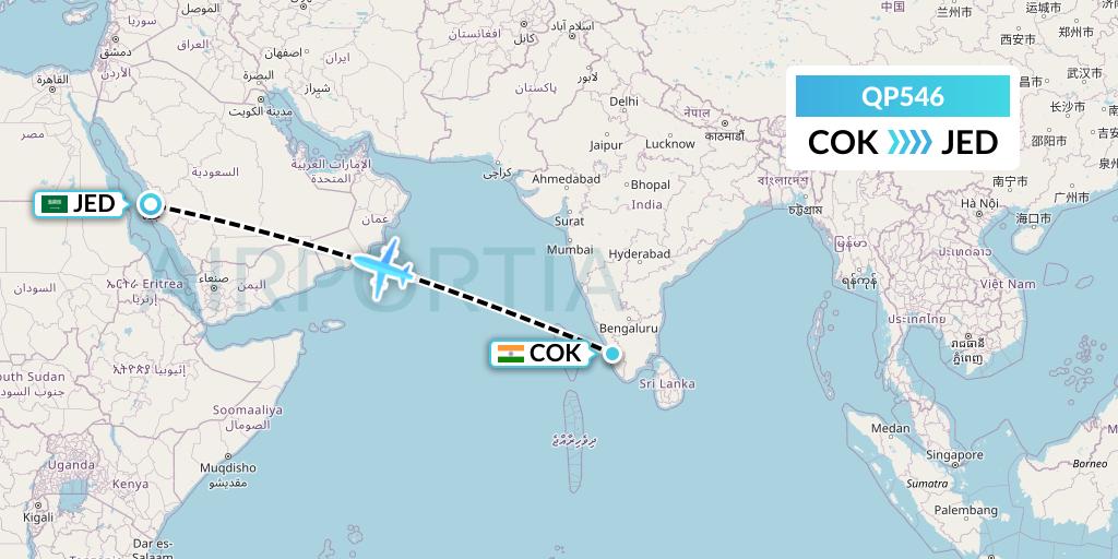 QP546 Akasa Air Flight Map: Cochin to Jeddah
