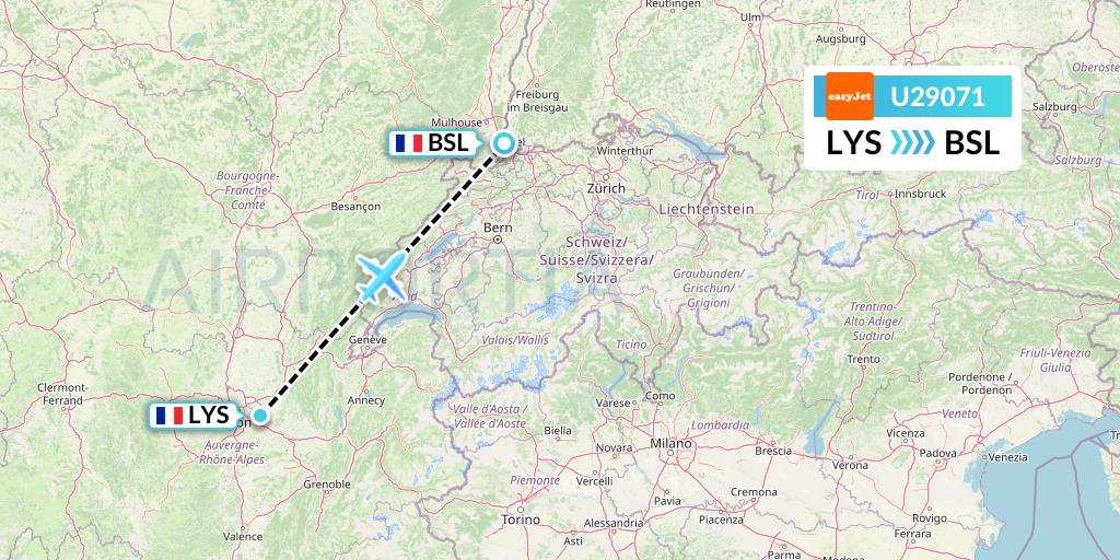 U29071 EasyJet Flight Map: Lyon to Basel