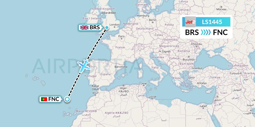 LS1445 Jet2 Flight Map: Bristol to Funchal