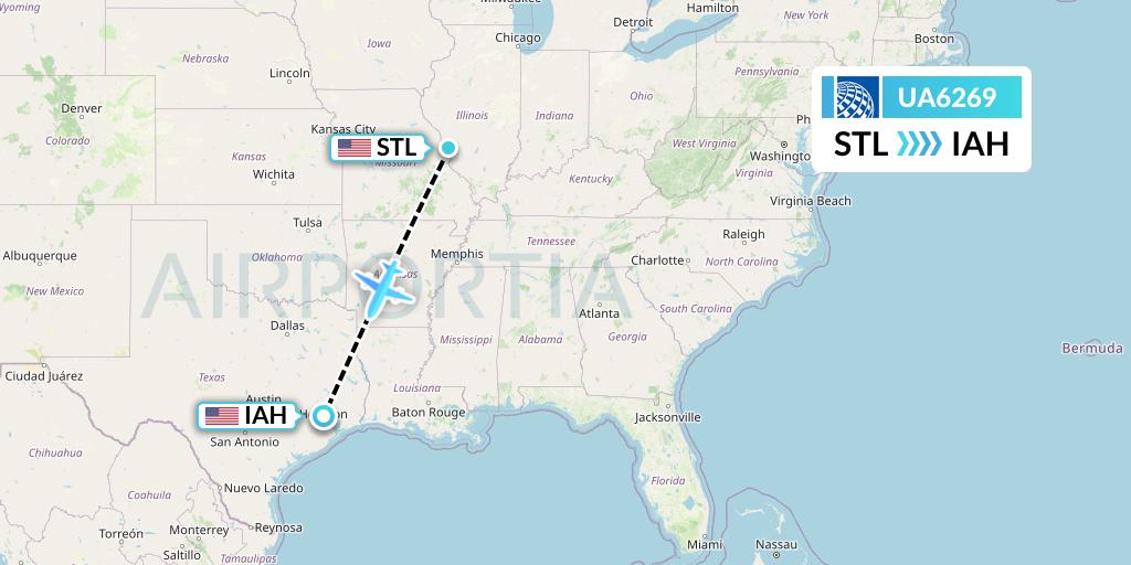 UA6269 United Airlines Flight Map: St. Louis to Houston