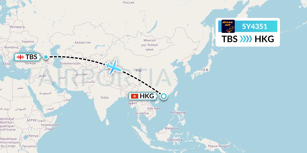 5Y4351 Atlas Air Flight Map: Tbilisi to Hong Kong