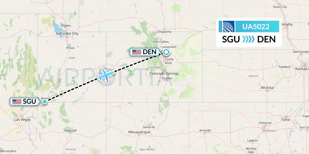 UA5022 United Airlines Flight Map: St. George to Denver