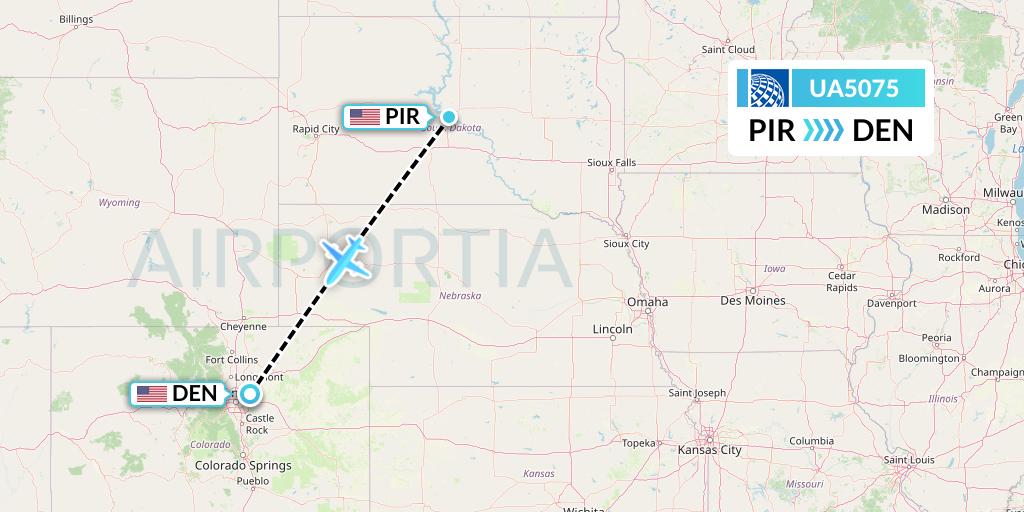 UA5075 United Airlines Flight Map: Pierre to Denver