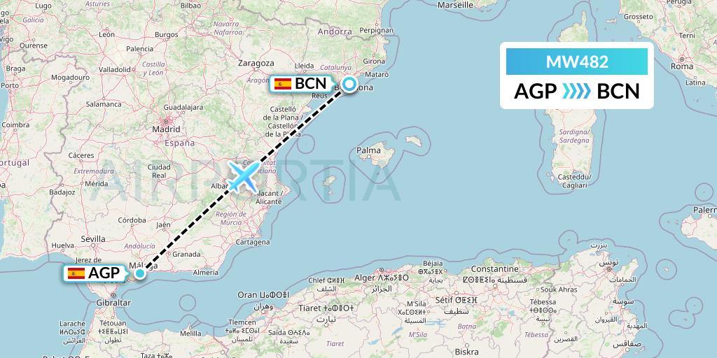 MW482 Mokulele Flight Service Flight Map: Malaga to Barcelona