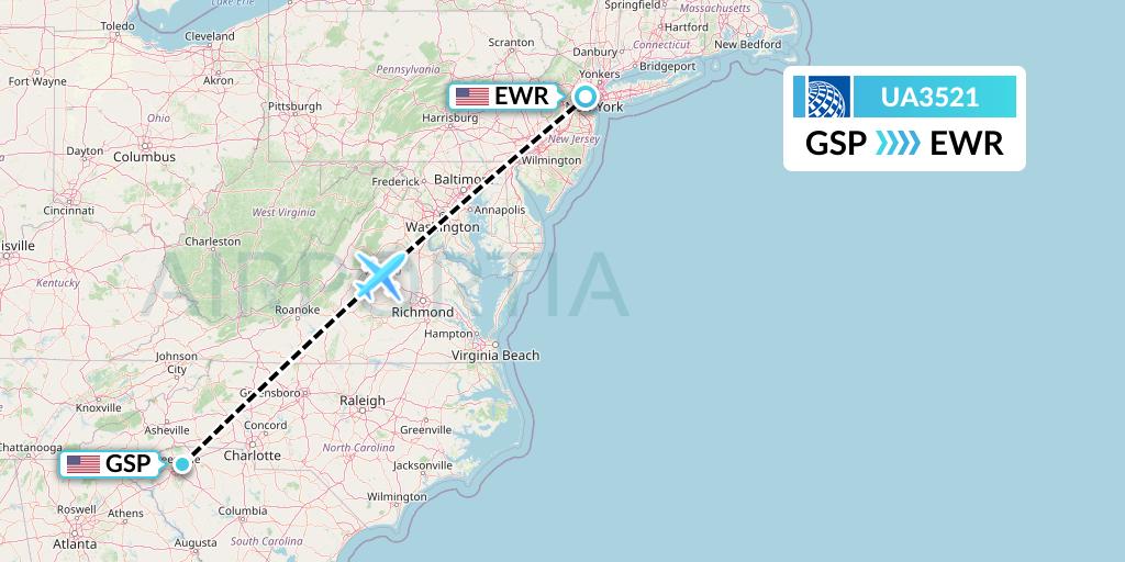 UA3521 United Airlines Flight Map: Greenville-Spartanburg to New York