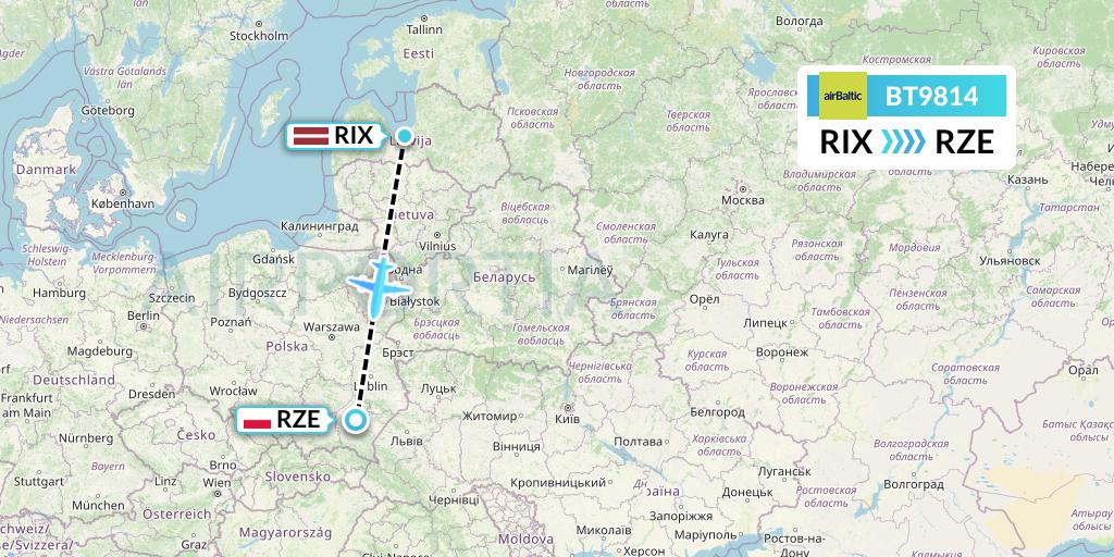 BT9814 Air Baltic Flight Map: Riga to Rzeszow