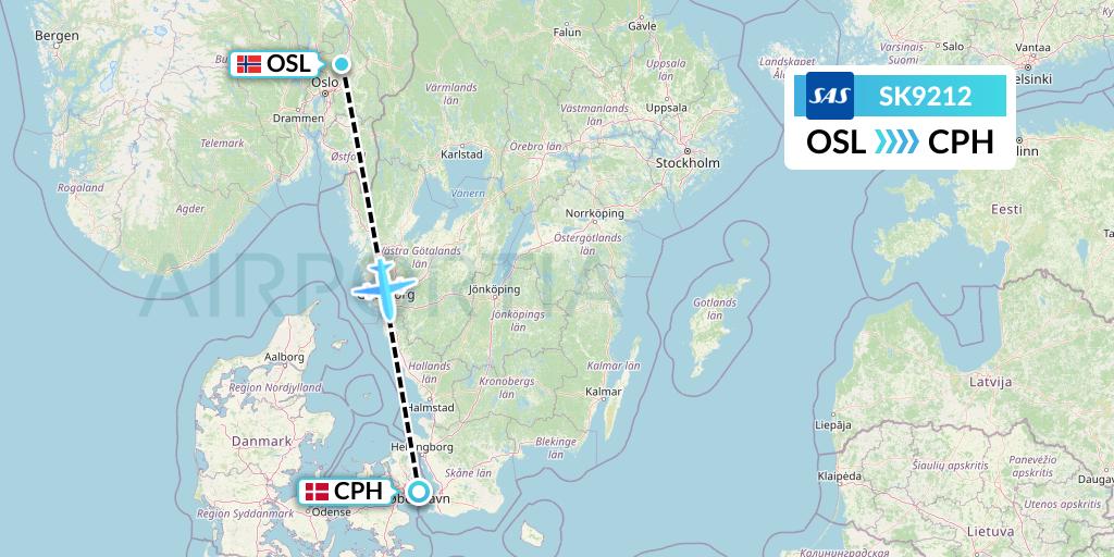 SK9212 SAS Flight Map: Oslo to Copenhagen
