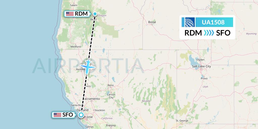 UA1508 United Airlines Flight Map: Redmond to San Francisco