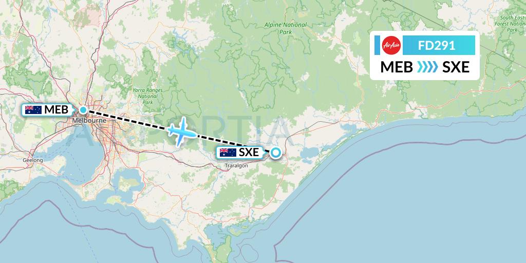 FD291 Thai AirAsia Flight Map: Essendon to Sale
