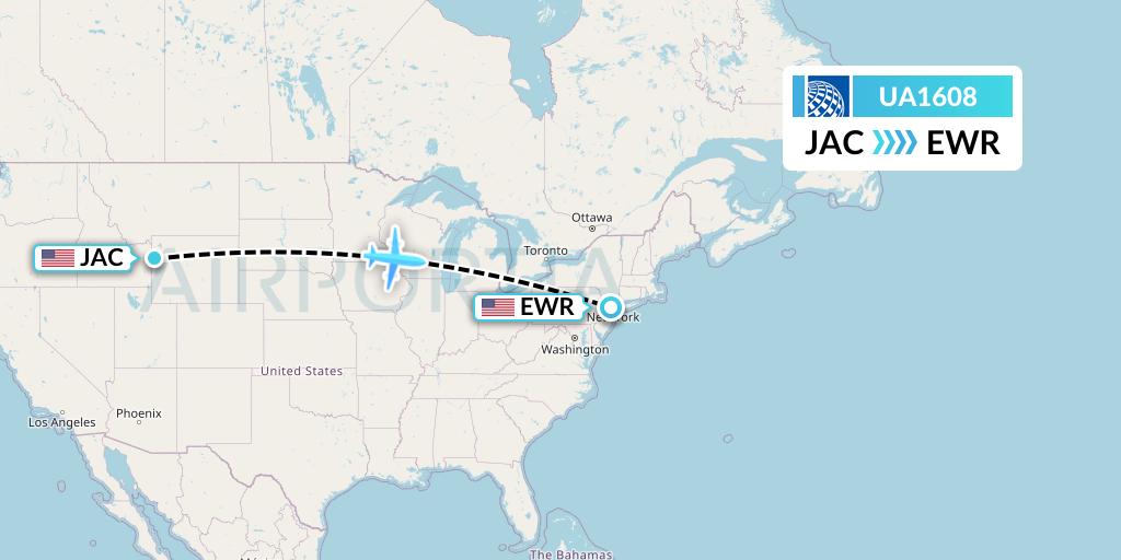 UA1608 United Airlines Flight Map: Jackson to New York