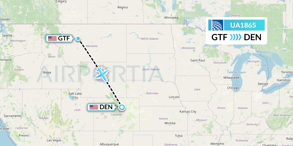 UA1865 United Airlines Flight Map: Great Falls to Denver