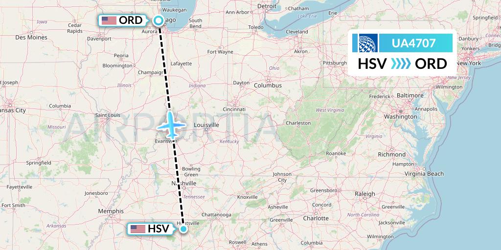 UA4707 United Airlines Flight Map: Huntsville to Chicago