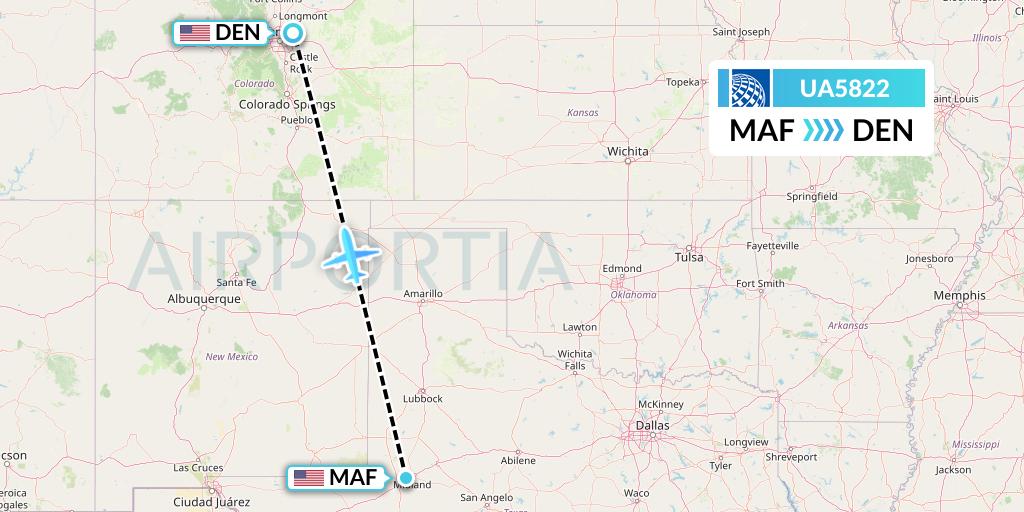 UA5822 United Airlines Flight Map: Midland to Denver