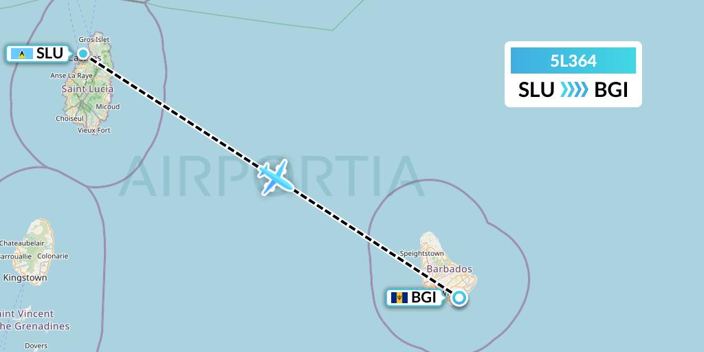 5L364 Fly Salone Airlines Limited Flight Map: Castries to Bridgetown