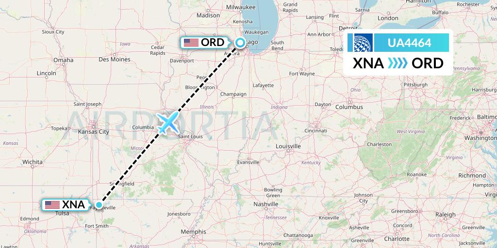 UA4464 United Airlines Flight Map: Bentonville to Chicago