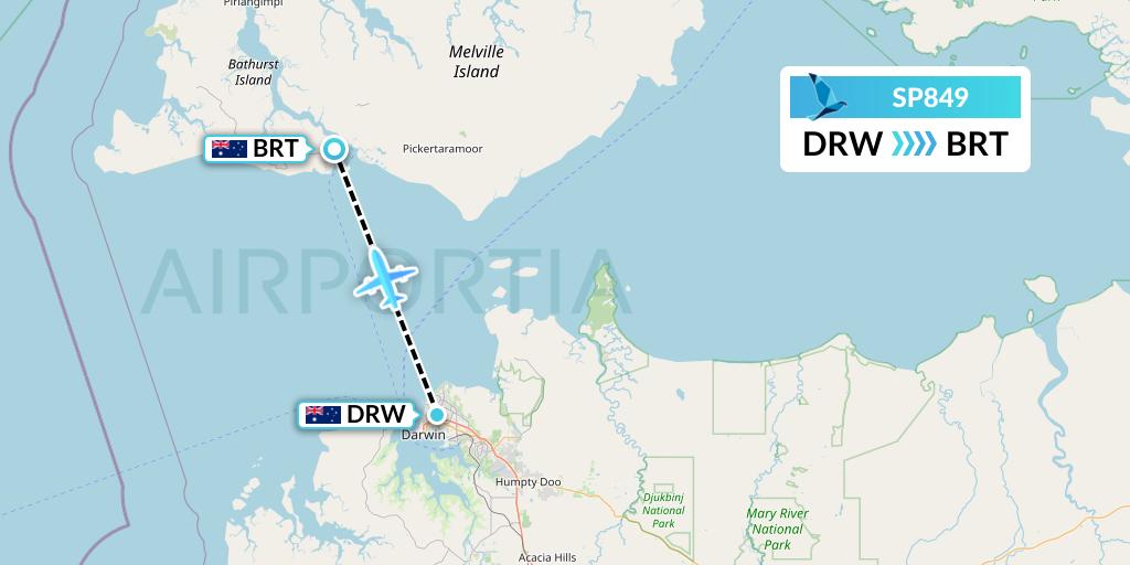 SP849 SATA Air Acores Flight Map: Darwin to Wurrumiyanga