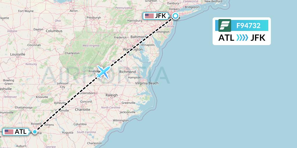 F94732 Frontier Airlines Flight Map: Atlanta to New York