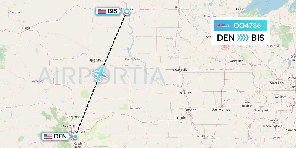OO4786 SkyWest Airlines Flight Map: Denver to Bismarck