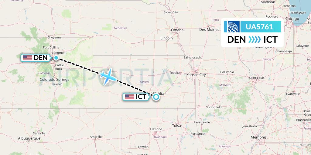 UA5761 United Airlines Flight Map: Denver to Wichita