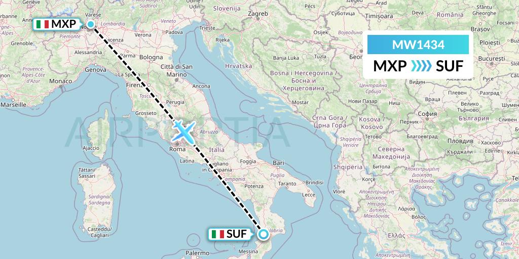 MW1434 Mokulele Flight Service Flight Map: Milan to Lamezia Terme