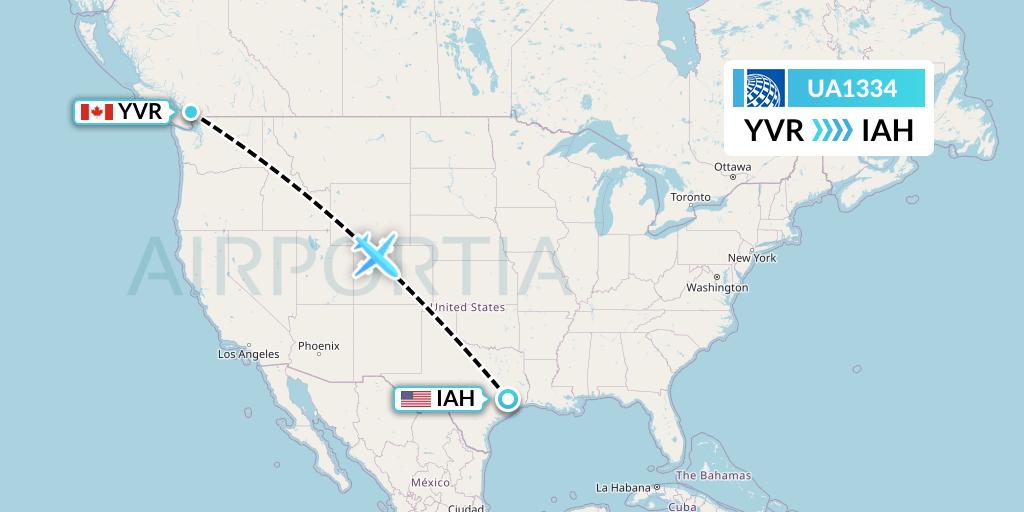 UA1334 United Airlines Flight Map: Vancouver to Houston