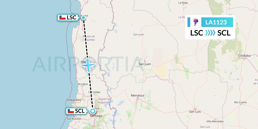 LA1123 LAN Airlines Flight Map: La Serena to Santiago