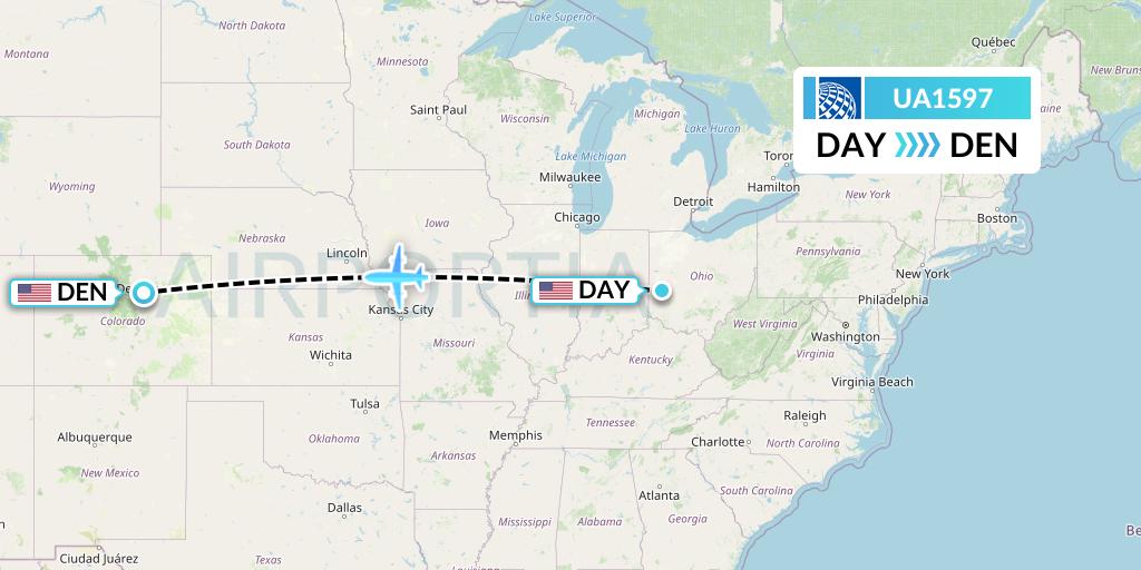 UA1597 United Airlines Flight Map: Dayton to Denver