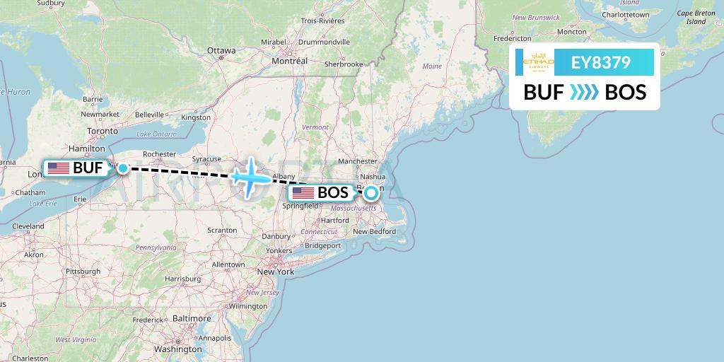 EY8379 Etihad Airways Flight Map: Buffalo to Boston