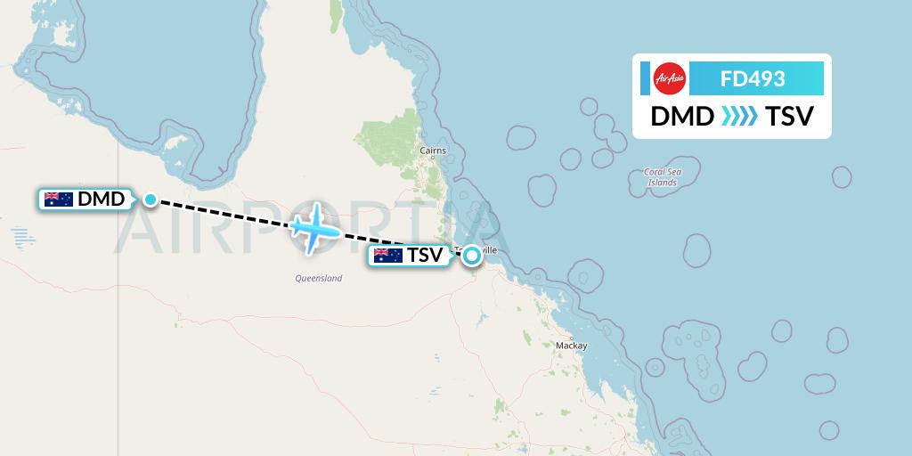 FD493 Thai AirAsia Flight Map: Doomadgee to Townsville