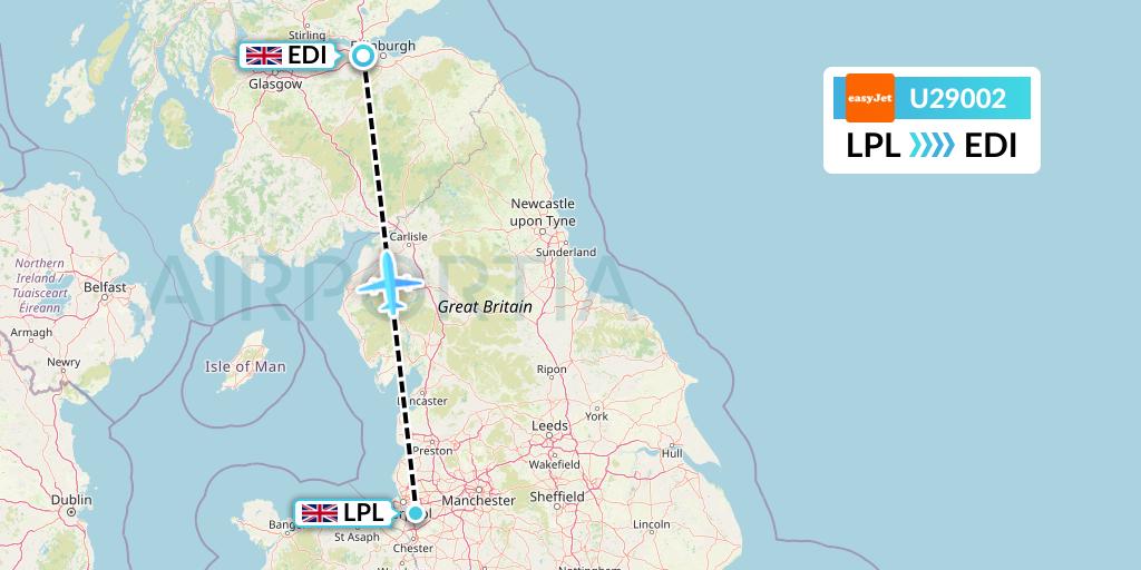 U29002 EasyJet Flight Map: Liverpool to Edinburgh