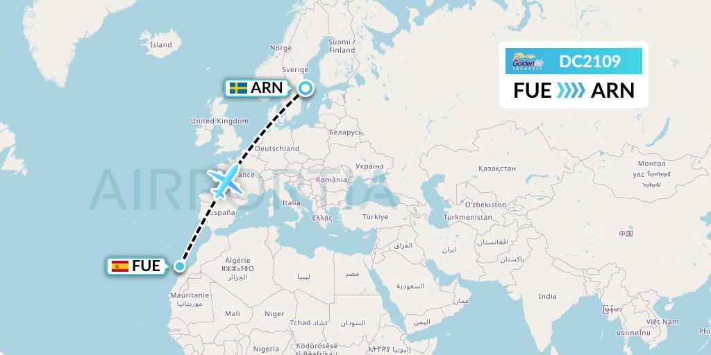 DC2109 Braathens Regional Flight Map: Fuerteventura to Stockholm
