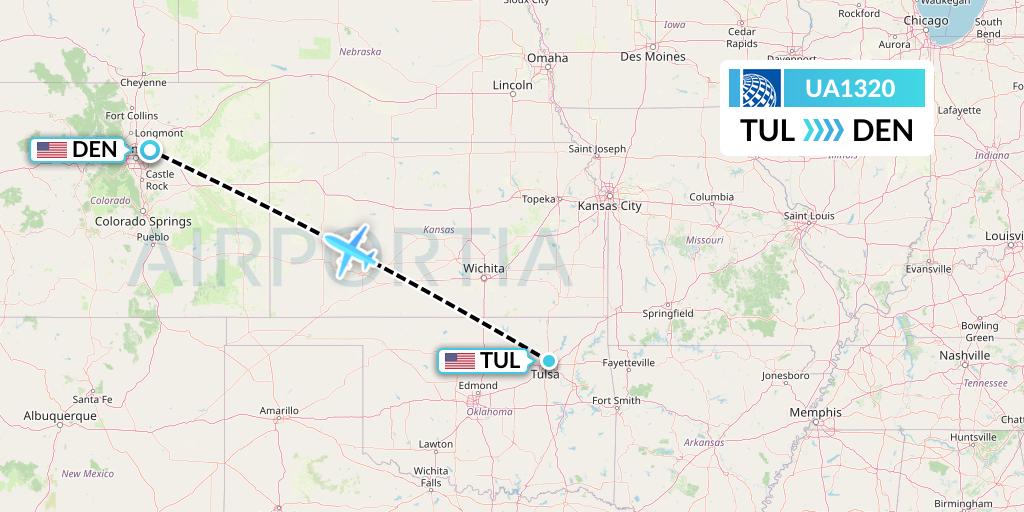 UA1320 United Airlines Flight Map: Tulsa to Denver