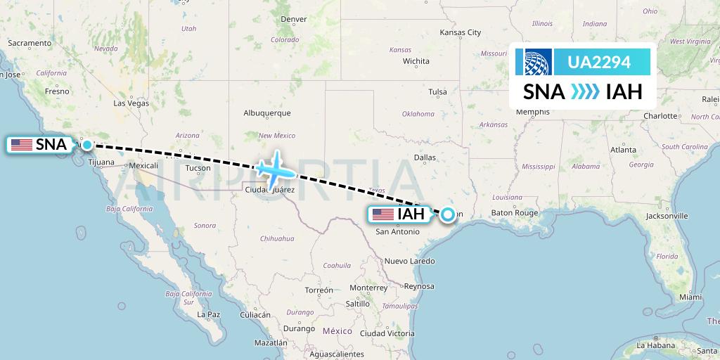 UA2294 United Airlines Flight Map: Orange County to Houston