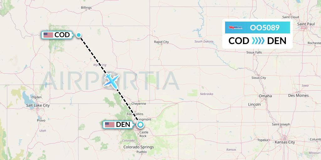 OO5089 SkyWest Airlines Flight Map: Cody to Denver