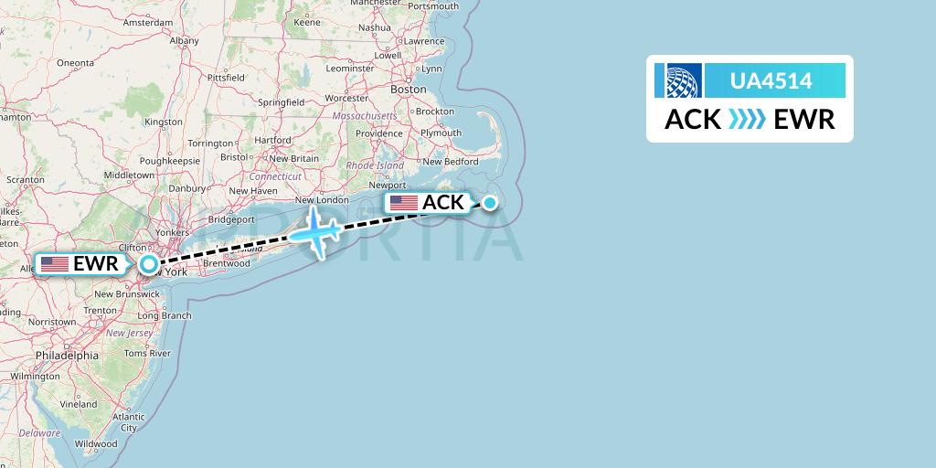 UA4514 United Airlines Flight Map: Nantucket to New York