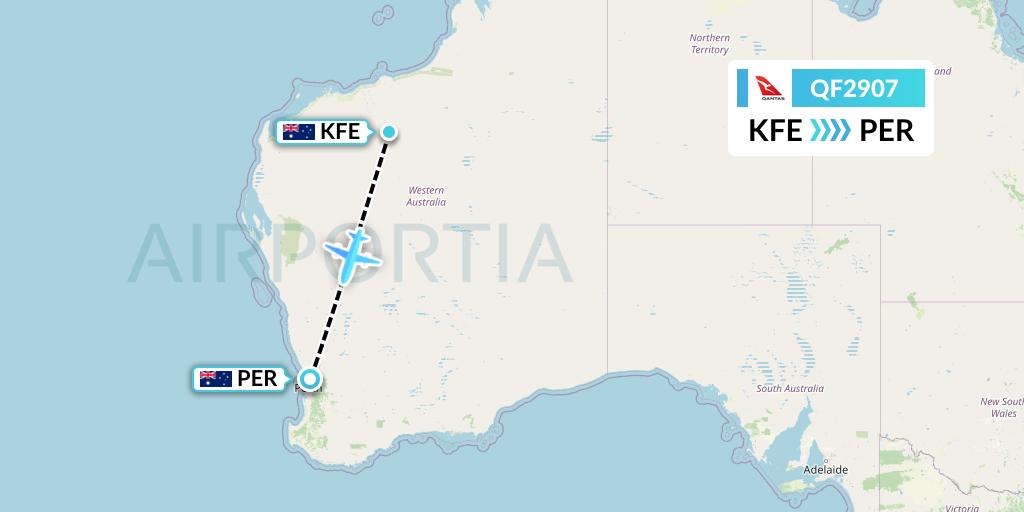QF2907 Qantas Flight Map: Cloudbreak to Perth