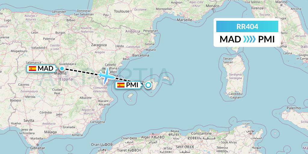 RR404 Royal Air Force Flight Map: Madrid to Palma de Mallorca