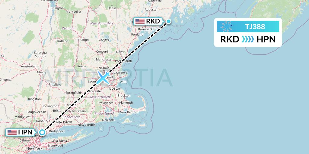 TJ388 Tradewind Aviation Flight Map: Rockland to White Plains