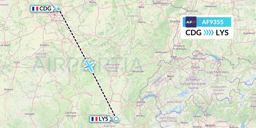 AF9355 Air France Flight Map: Paris to Lyon