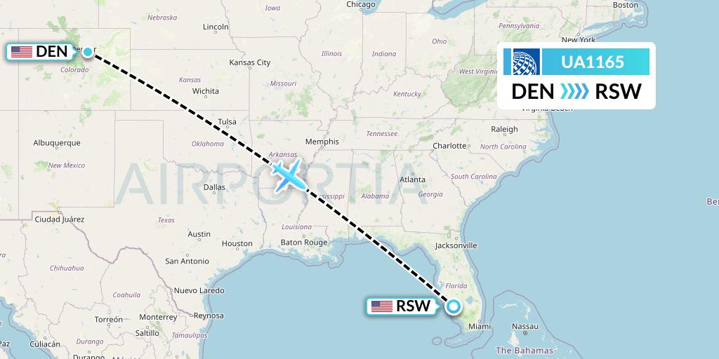 UA1165 United Airlines Flight Map: Denver to Fort Myers
