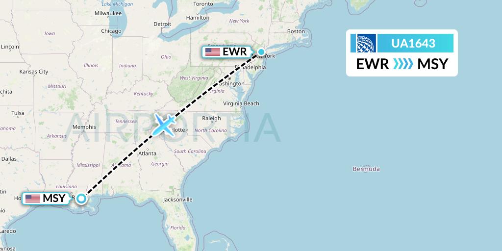 UA1643 United Airlines Flight Map: New York to New Orleans