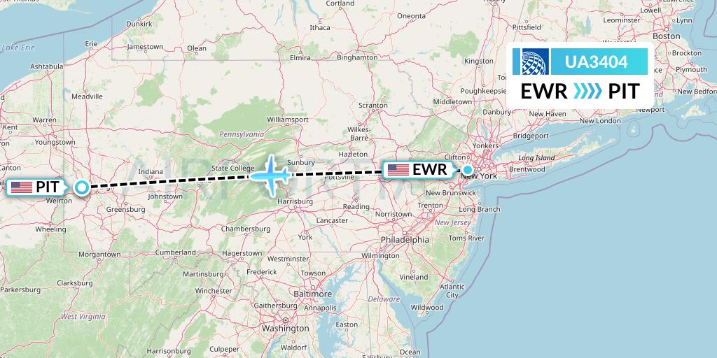 UA3404 United Airlines Flight Map: New York to Pittsburgh