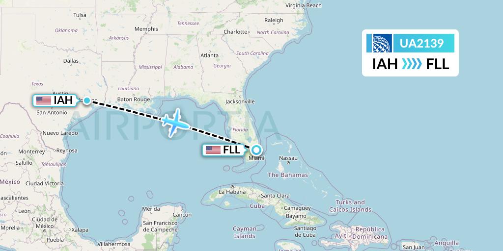 UA2139 United Airlines Flight Map: Houston to Fort Lauderdale