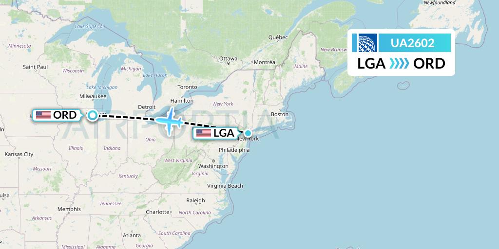 UA2602 United Airlines Flight Map: New York to Chicago