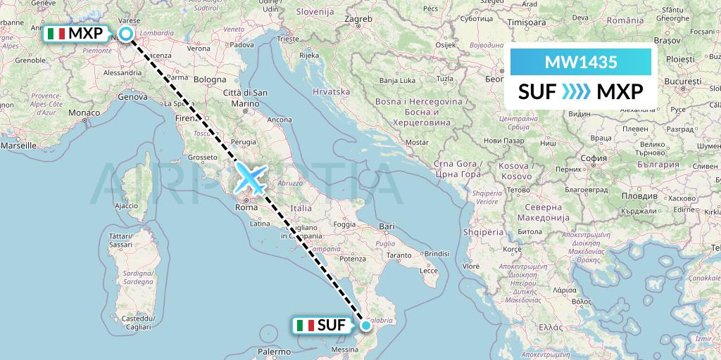 MW1435 Mokulele Flight Service Flight Map: Lamezia Terme to Milan