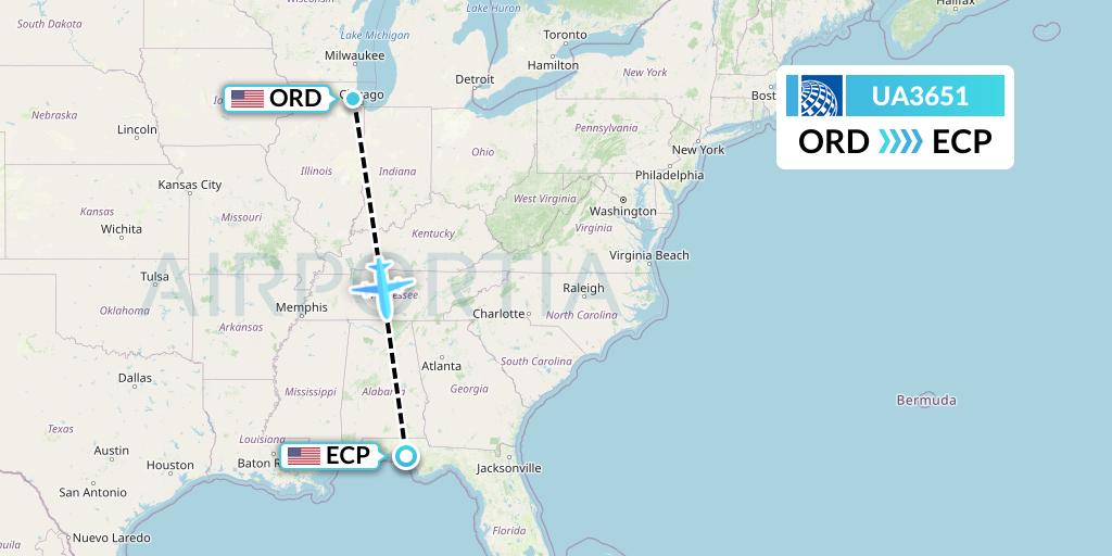 UA3651 United Airlines Flight Map: Chicago to Panama City