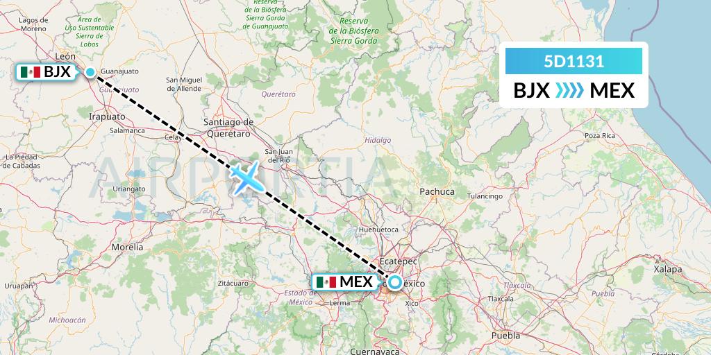 5D1131 Aeromexico Connect Flight Map: Silao to Mexico City