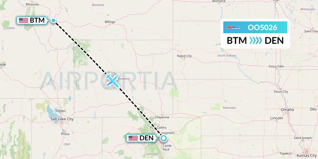 OO5026 SkyWest Airlines Flight Map: Butte to Denver